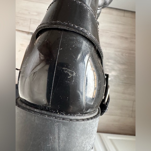 Stuart Weitzman Black Leather & Rubber Stirrup Rain Boots Size 39 (Size 8.5) - Picture 15 of 16